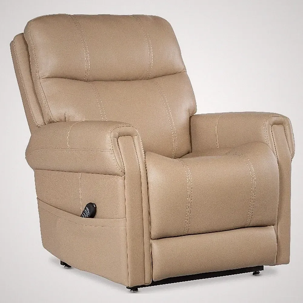 Beaumont Lane Beige Leather Power Recliner with Power Headrest & Lumbar & Lift