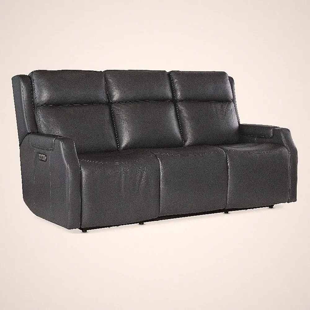 Beaumont Lane Blue Leather Zero Gravity Power Sofa with Power Headrest & Lumbar