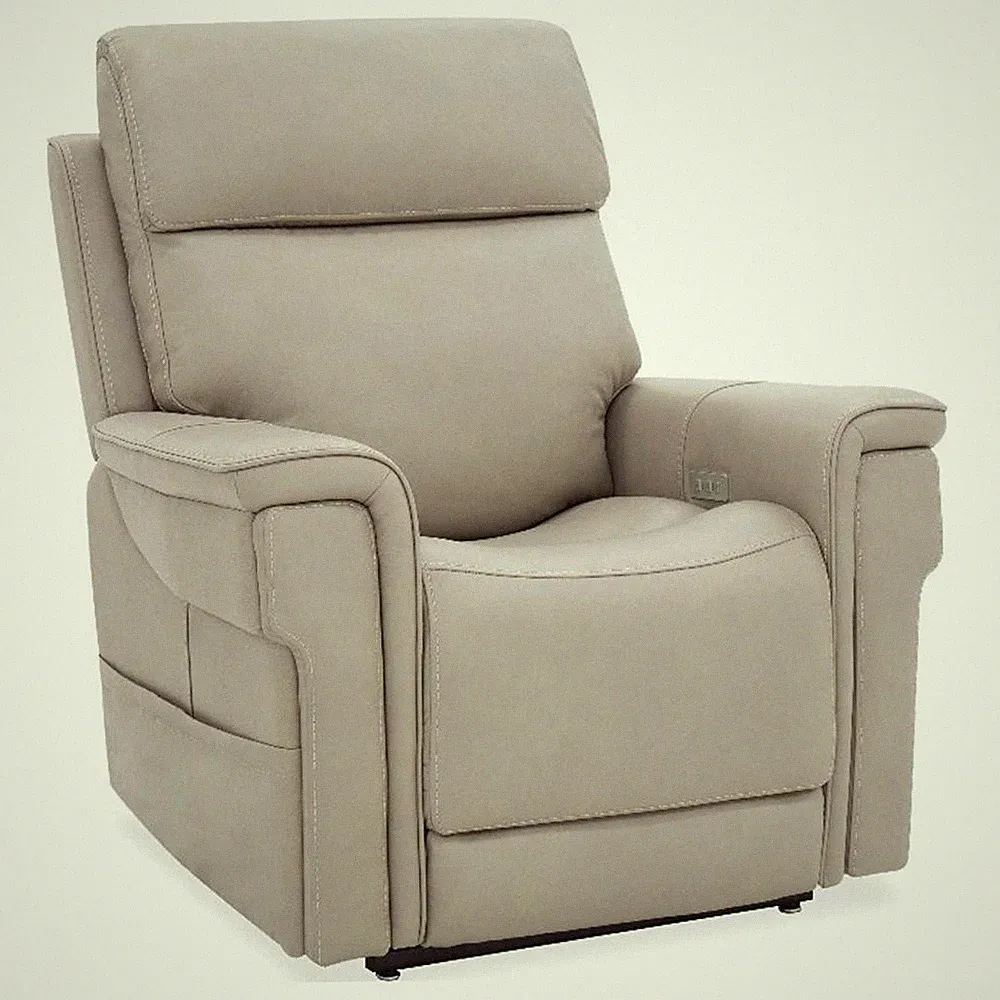 Beaumont Lane Lift Chair with Power Recline Headrest and Lumbar in Gray Leather