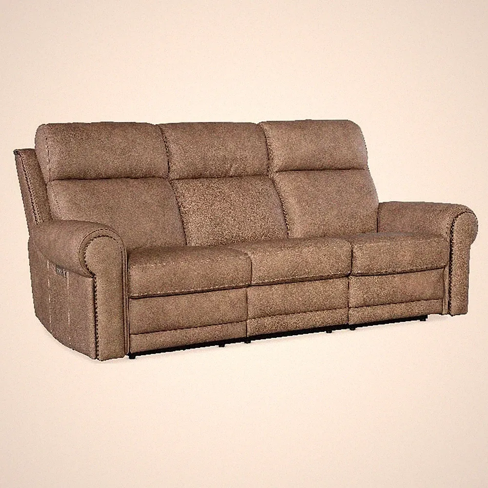 Beaumont Lane Power Leather Sofa with Power Headrest & Lumbar in Brown