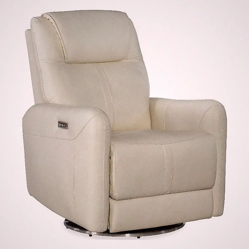 Beaumont Lane Swivel Power Recliner with Power Headrest in Beige Leather