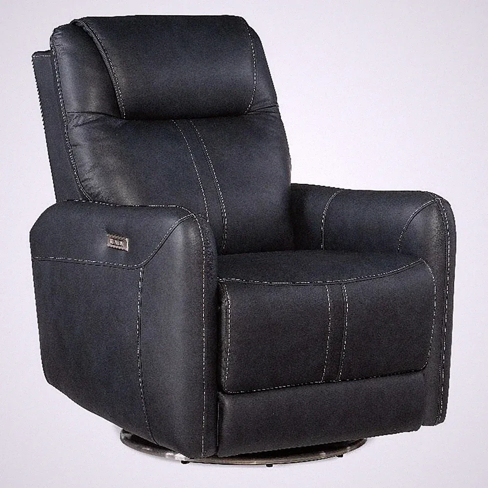 Beaumont Lane Swivel Power Recliner with Power Headrest in Blue Leather