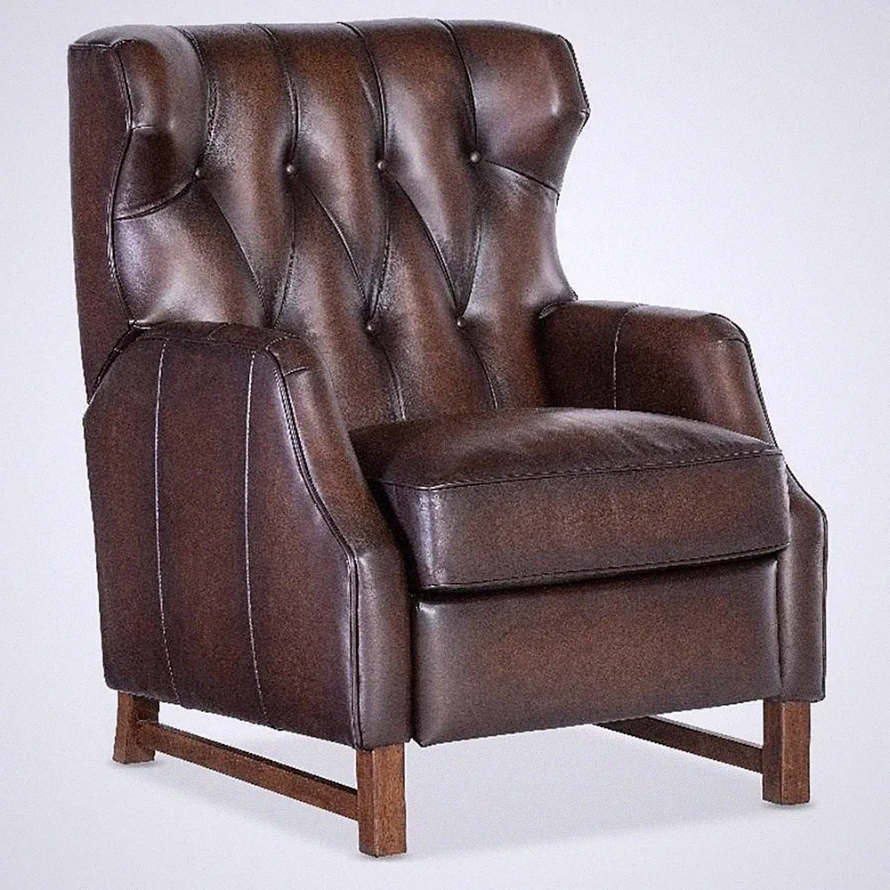 Beaumont Lane Traditional Press Back Recliner in Brown Leather