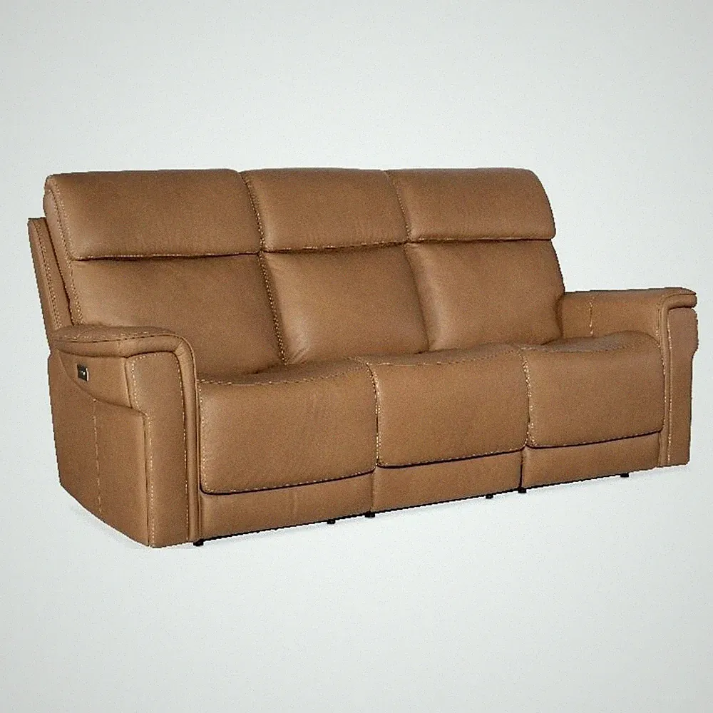 Beaumont Lane Zero Gravity Power Sofa with Power Headrest in Brown Leather