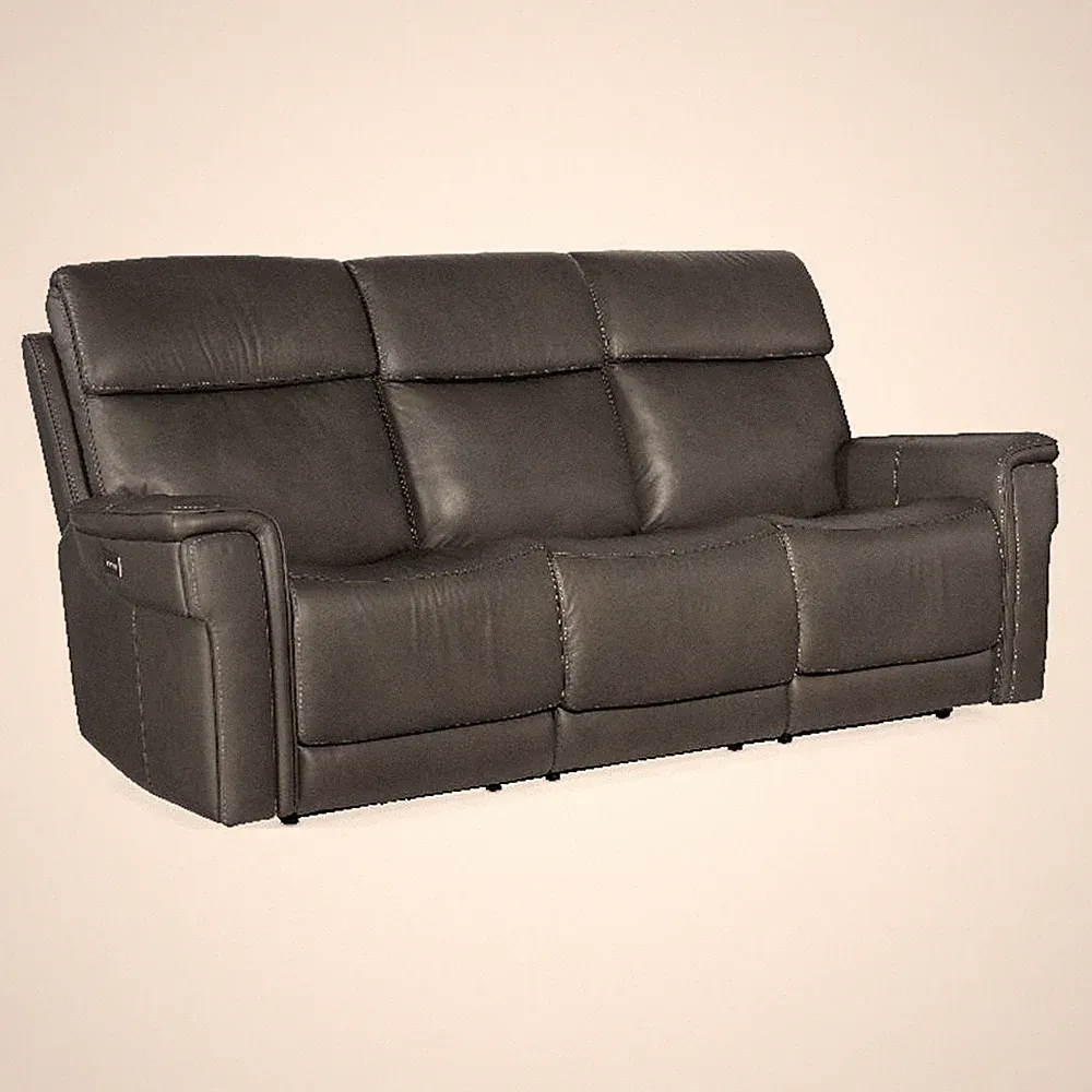 Beaumont Lane Zero Gravity Power Sofa with Power Headrest in Gray Leather