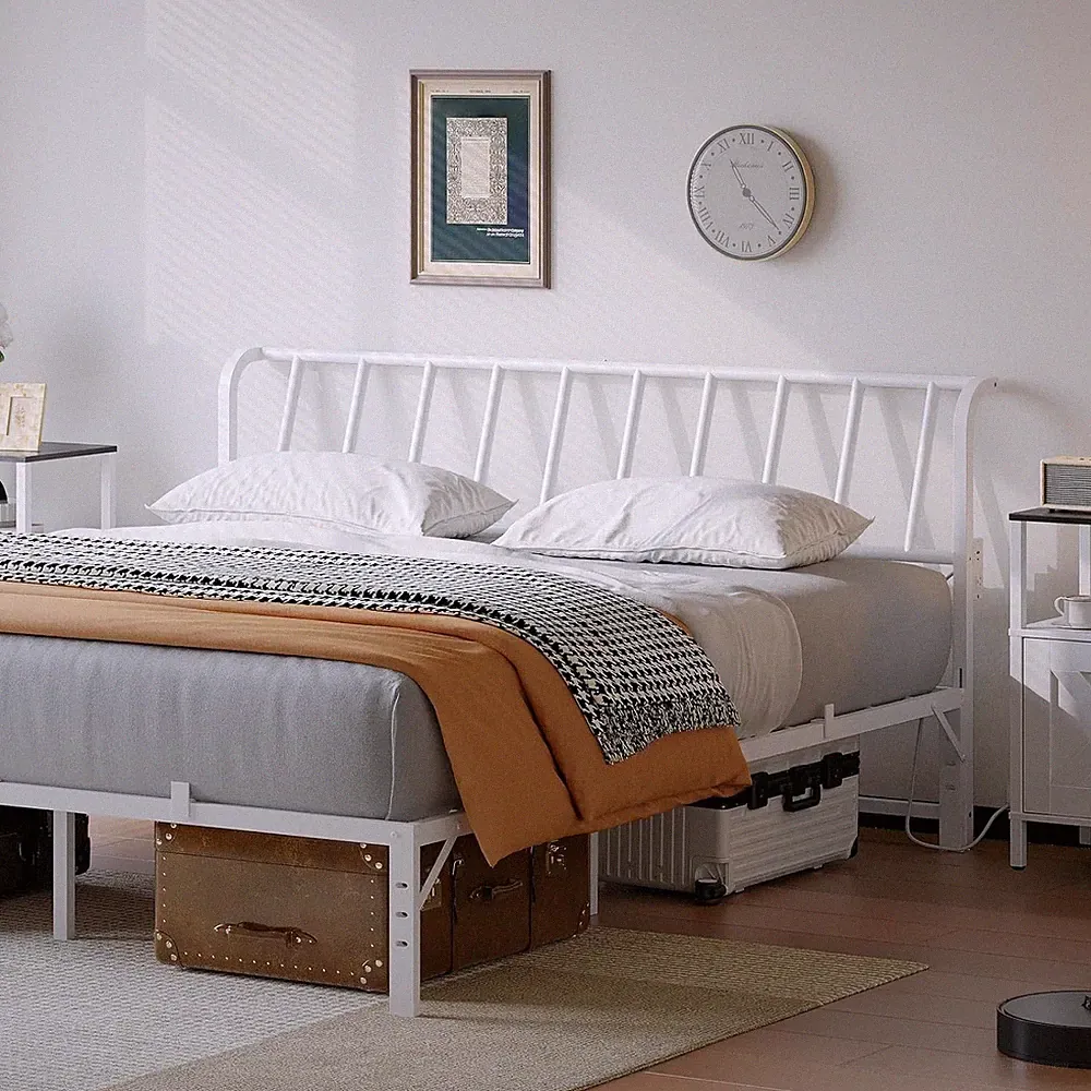 Contemporary King Metal Headboard with Adjustable Adaptors & Charging Ports