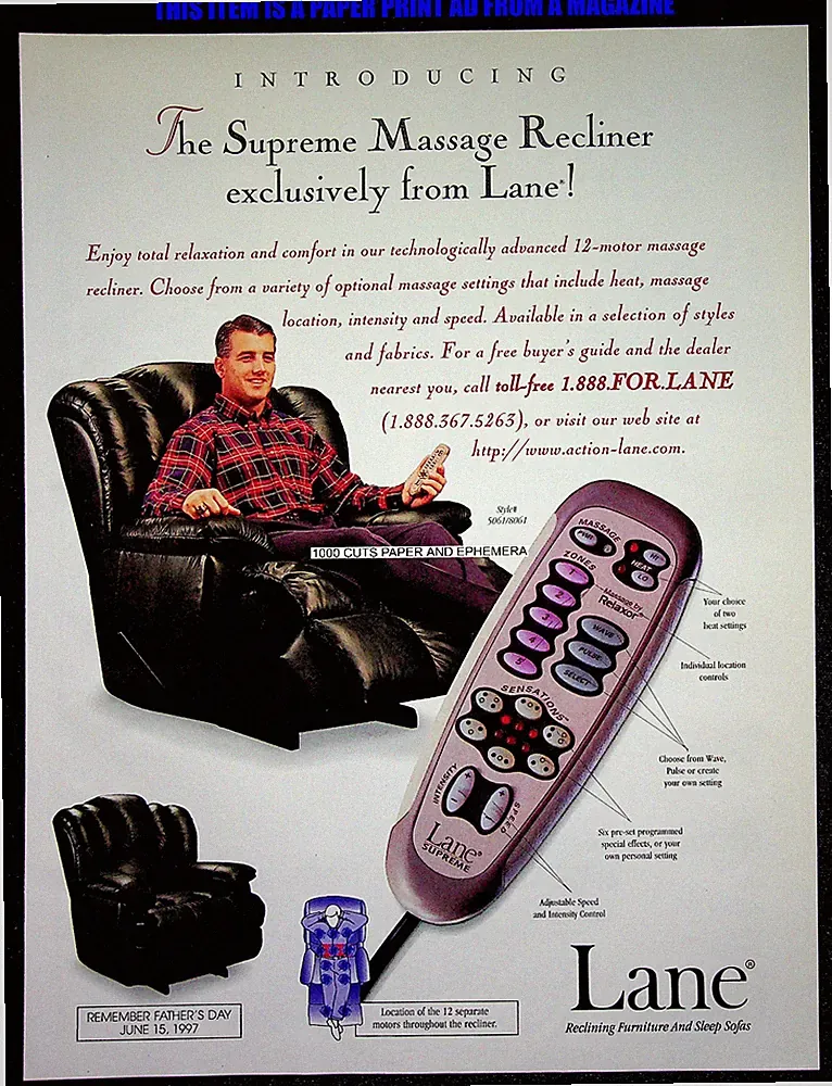 Lane Massage Recliner 1997 Trade Print Magazine Ad Poster ADVERT