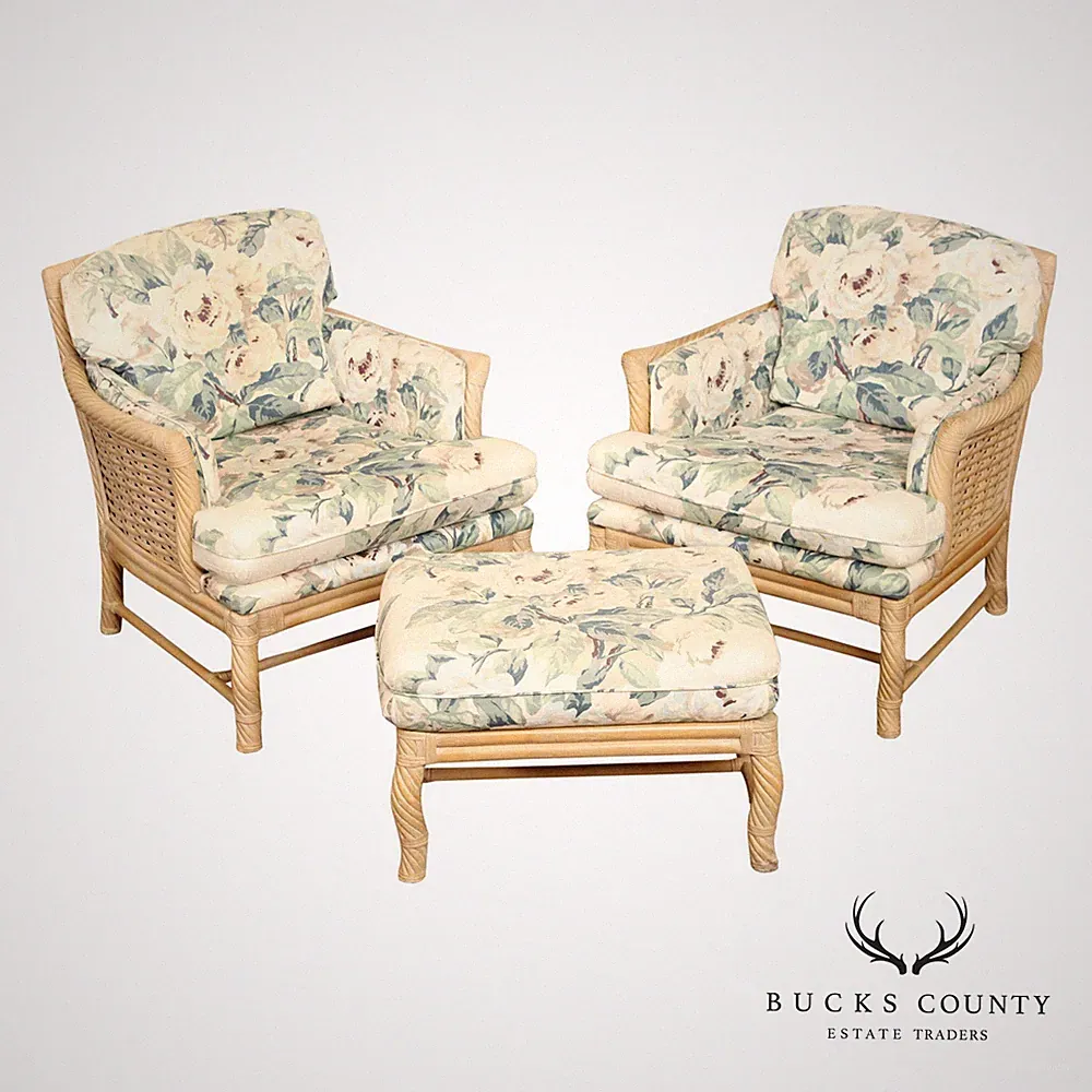 Lane Venture Vintage Pair Of Armchairs With Ottoman
