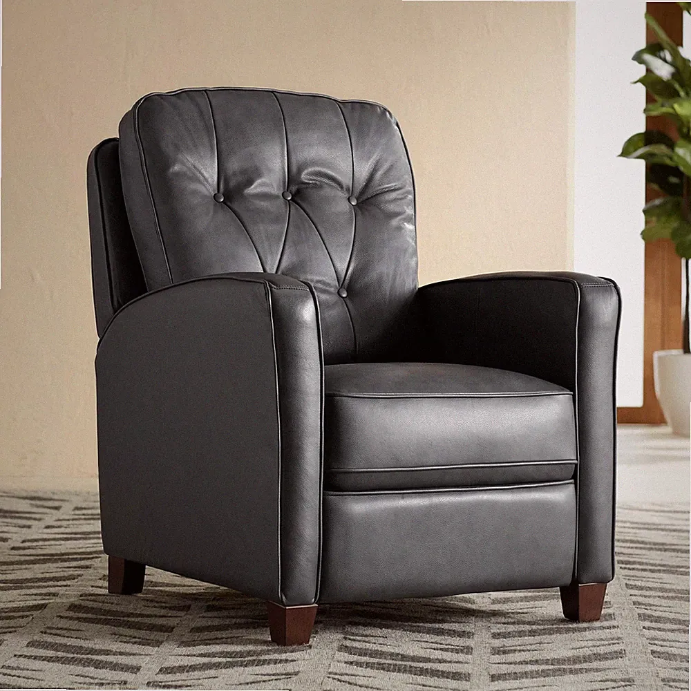 Livorno Gray Genuine Leather Recliner Chair Armchair Comfortable Manual Footrest