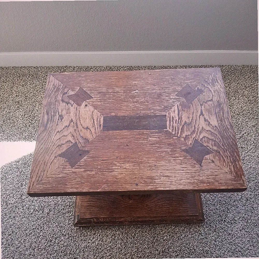 Mid Century Oak and Black Wrought Iron Side Table - Rosewood Butterfly